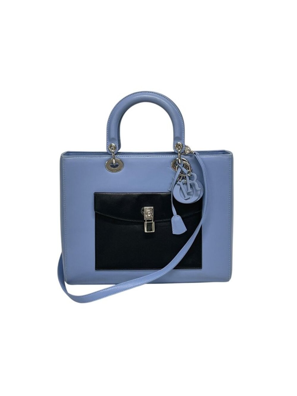 Dior Diorissimo 2-Way Handbag Blue Black Leather Silver